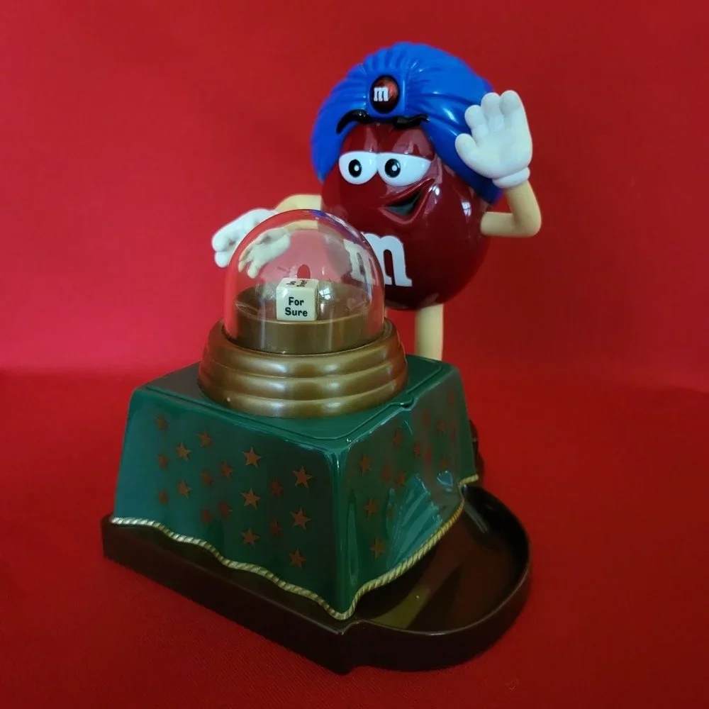 Fortune Teller M&M Candy Dispenser Red MM Blue Hat Green Table